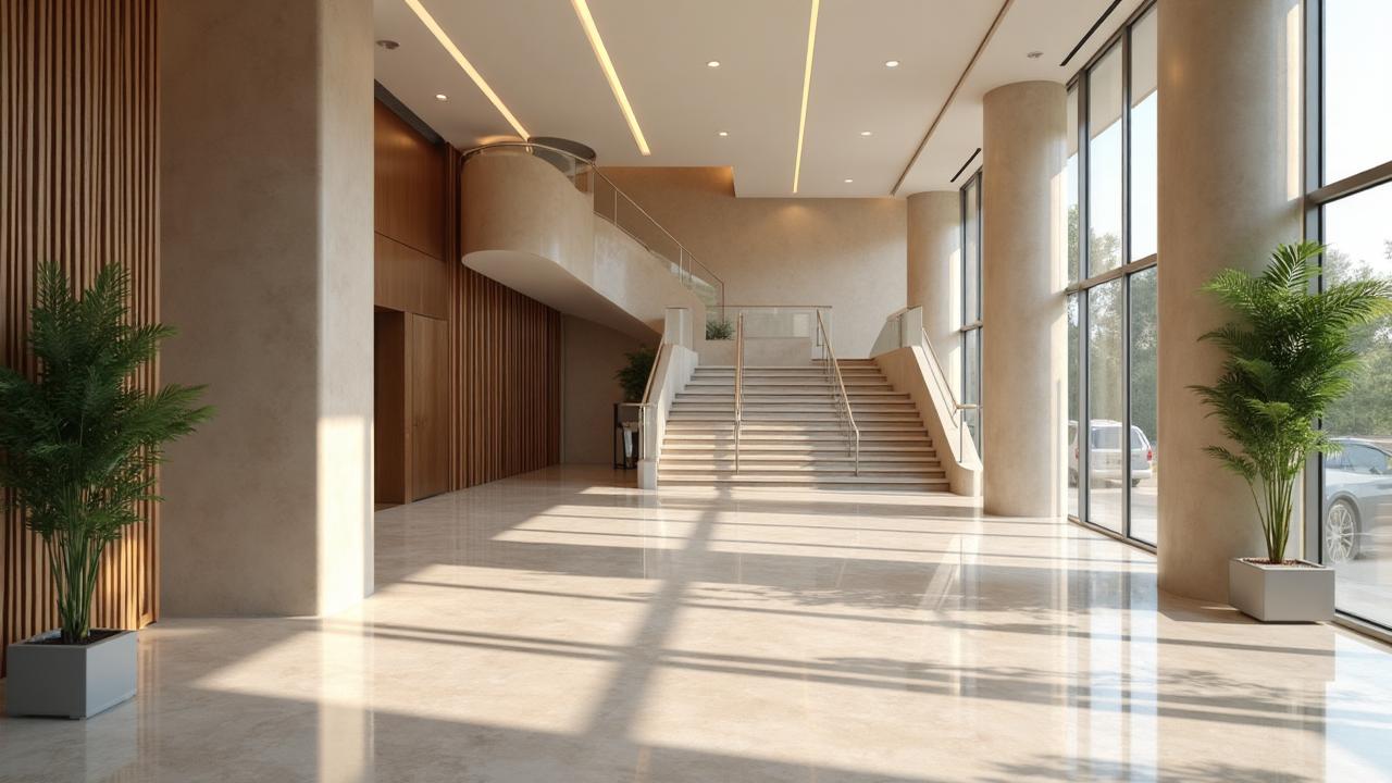 Clean modern strata apartment lobby in Sydney — polished floors, spotless glass doors